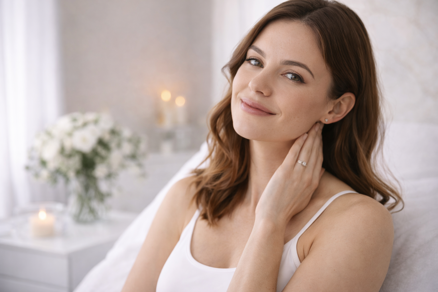 A treatment room with a confidence-focused treatment machine, featuring a modern design and calming ambiance