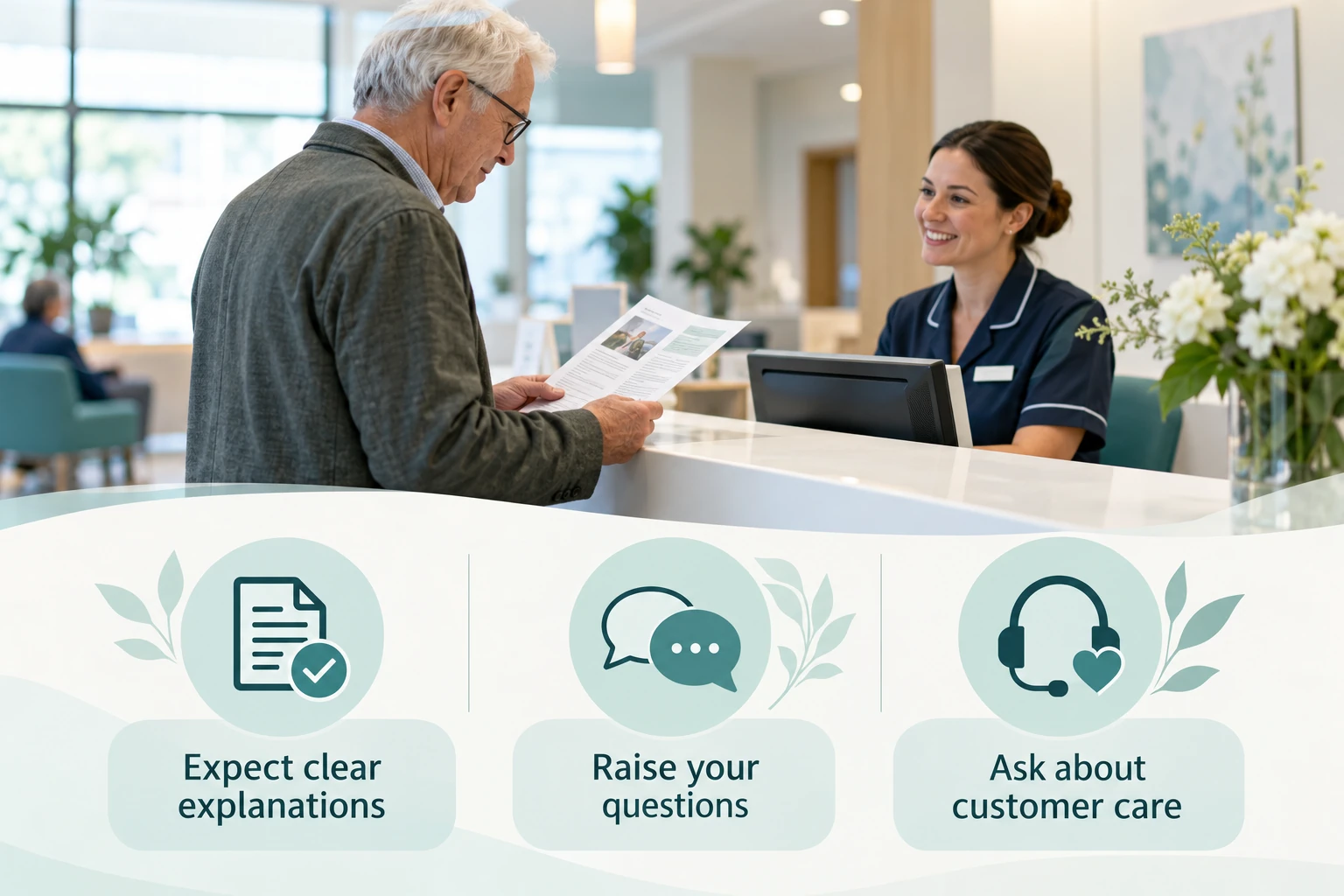 Customer charter: Expect clear explanations; Raise your questions; Ask about customer care