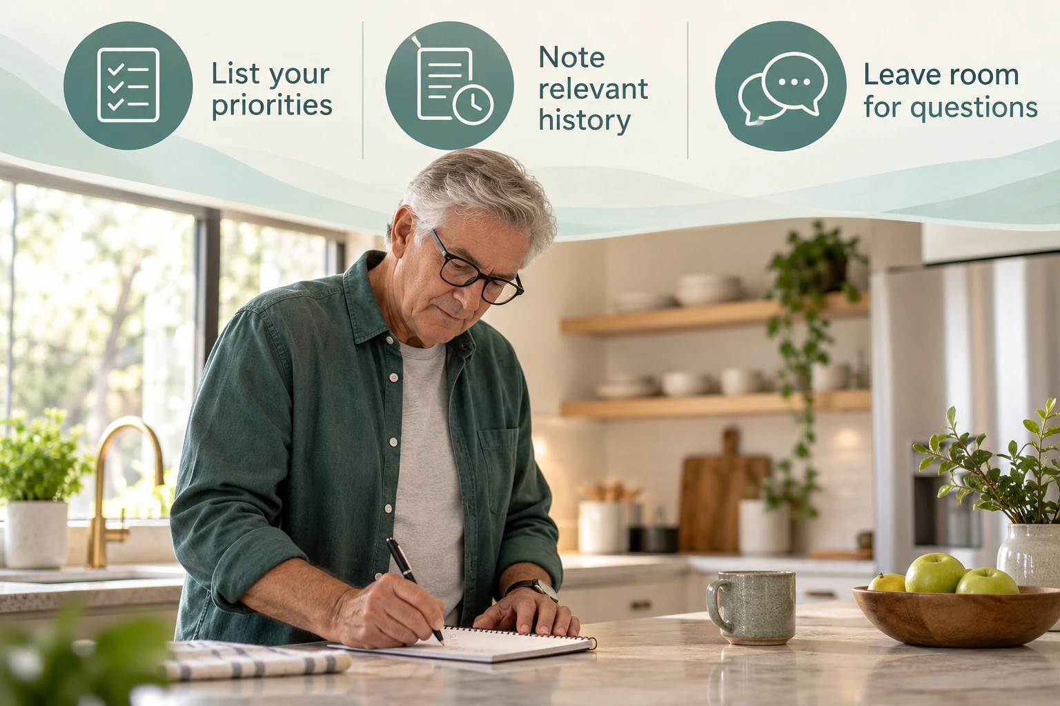 A short personal agenda: List your priorities; Note relevant history; Leave room for questions