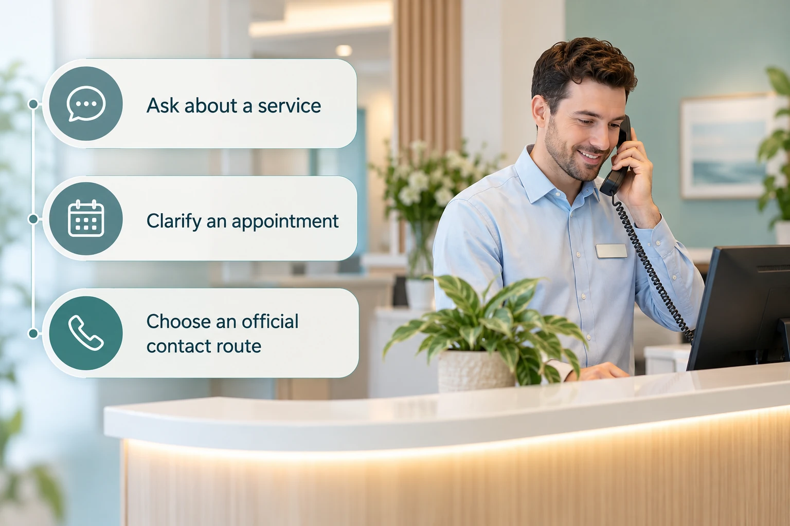 Contact the team: Ask about a service; Clarify an appointment; Choose an official contact route